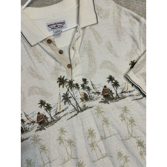 Boca Classics Hawaiian Shirt Mens XL White Textured Palm Tree Tiki‎ Hut Sailboat - Picture 1 of 7